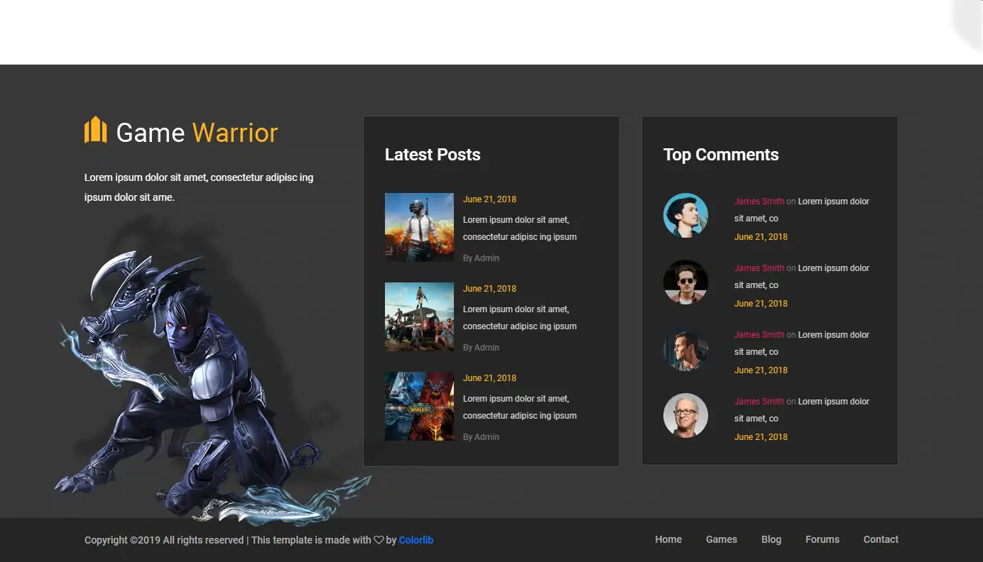 Game Warrior - Free Bootstrap 4 HTML5 gaming website template